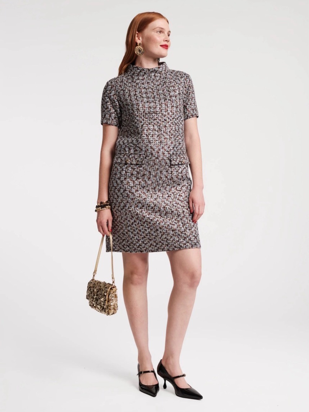 Frances Valentine Sarah Shift Dress Metallic Tweed Blue Gold NWT M